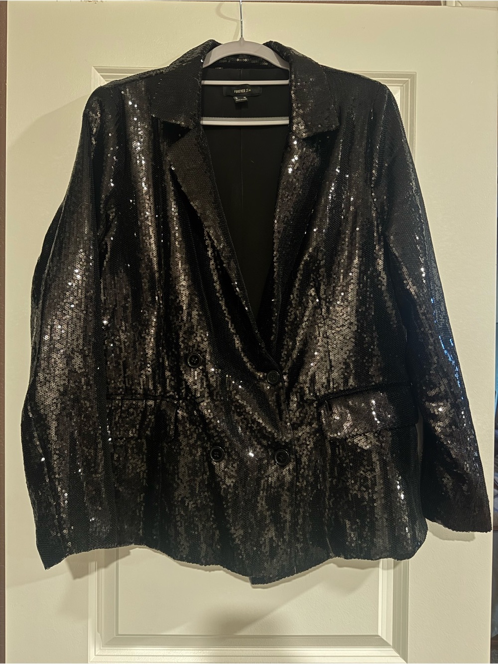 Black Sequin Double-Breasted Blazer